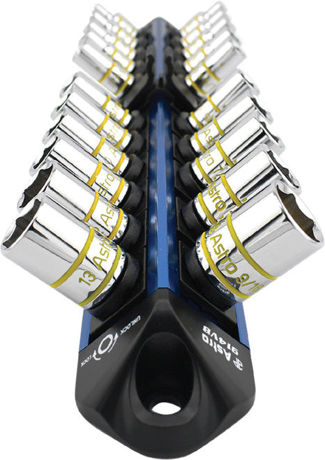 Astro Pneumatic 914VB 1/4" Drive (Blue), V12 Locking Magnetic Socket Organizer, Stores 22 Sockets + 1 Ratchet - MPR Tools & Equipment