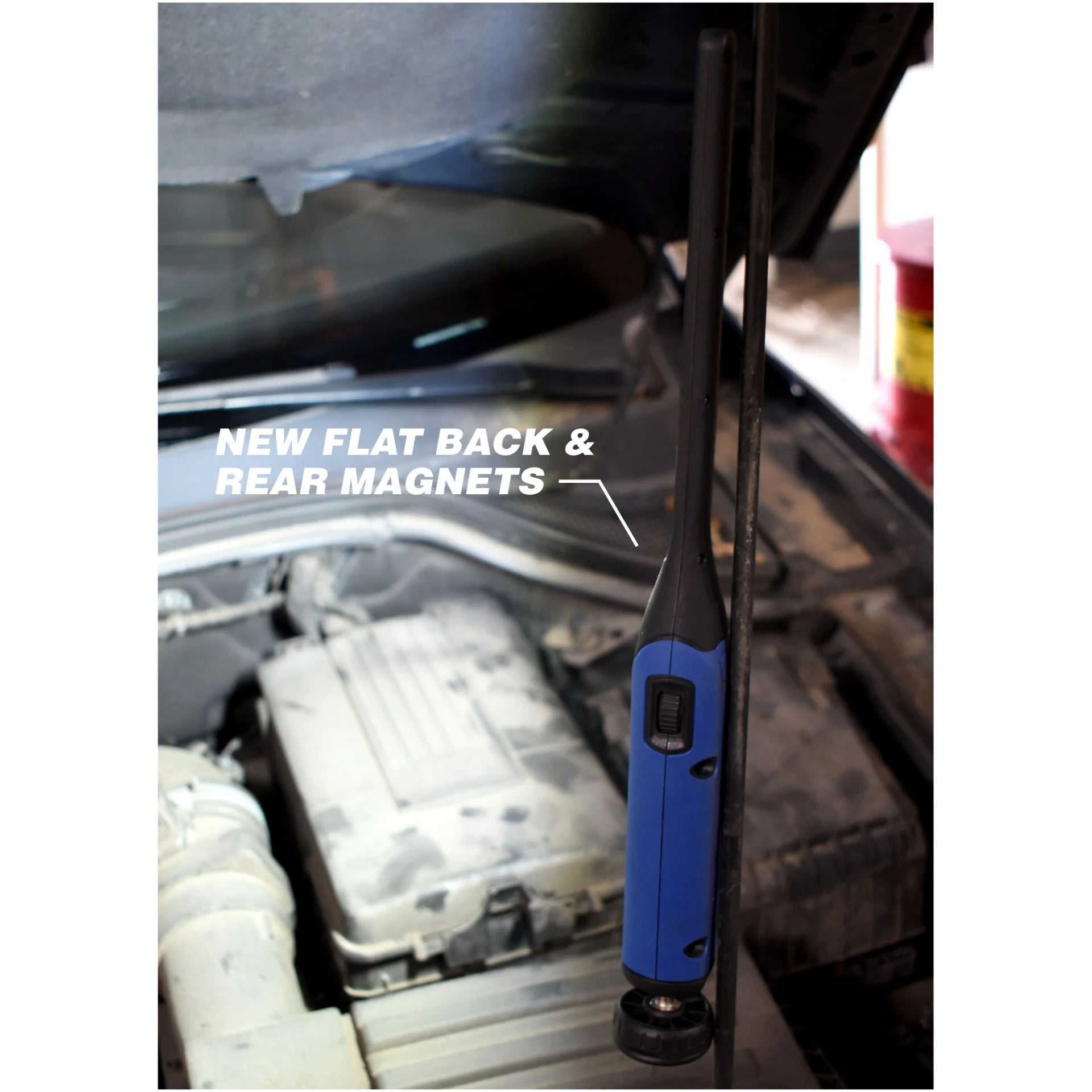 Astro Pneumatic 72SL Slim Light flat back and rear magnets feature callout in automotive setting