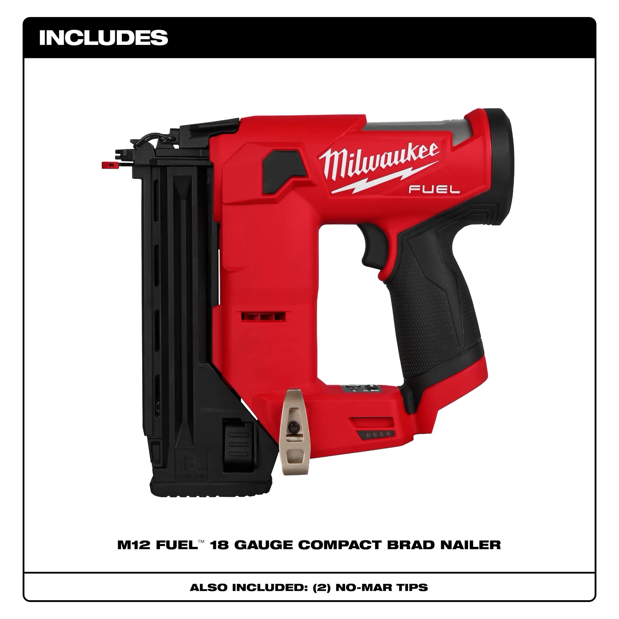 Milwaukee Tool 2541-20 M12 FUEL 18 Gauge Compact Brad Nailer - includes nailer and 2 no-mar tips