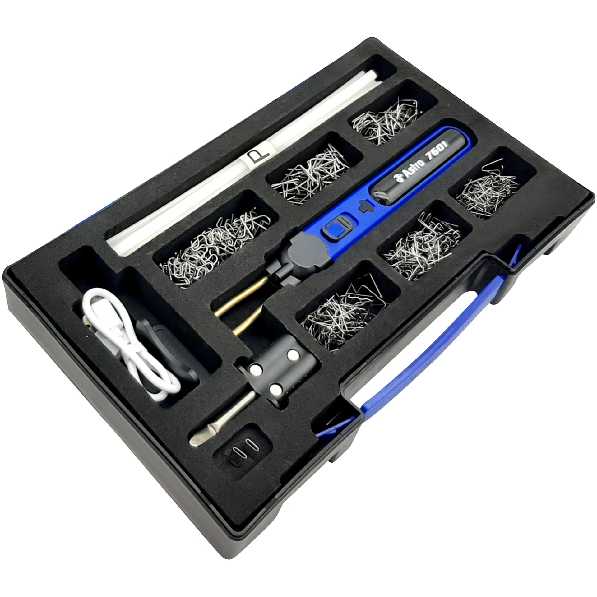Astro Pneumatic 7601 Cordless Hot Staple and Plastic Welding Repair Kit full contents in carrying case