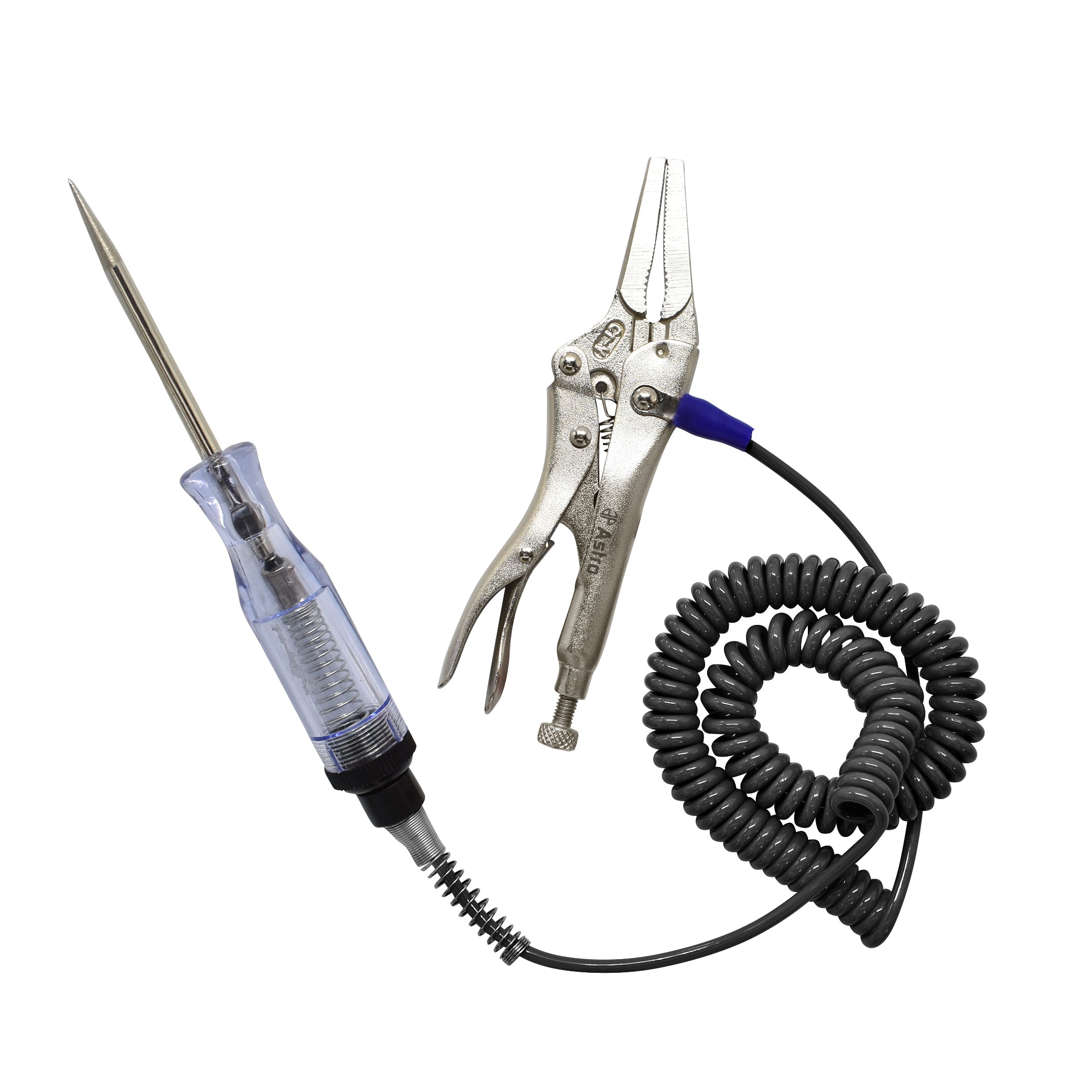 Astro Pneumatic 7762 Circuit Tester Light with locking pliers ground clamp and 12FT black recoil cord