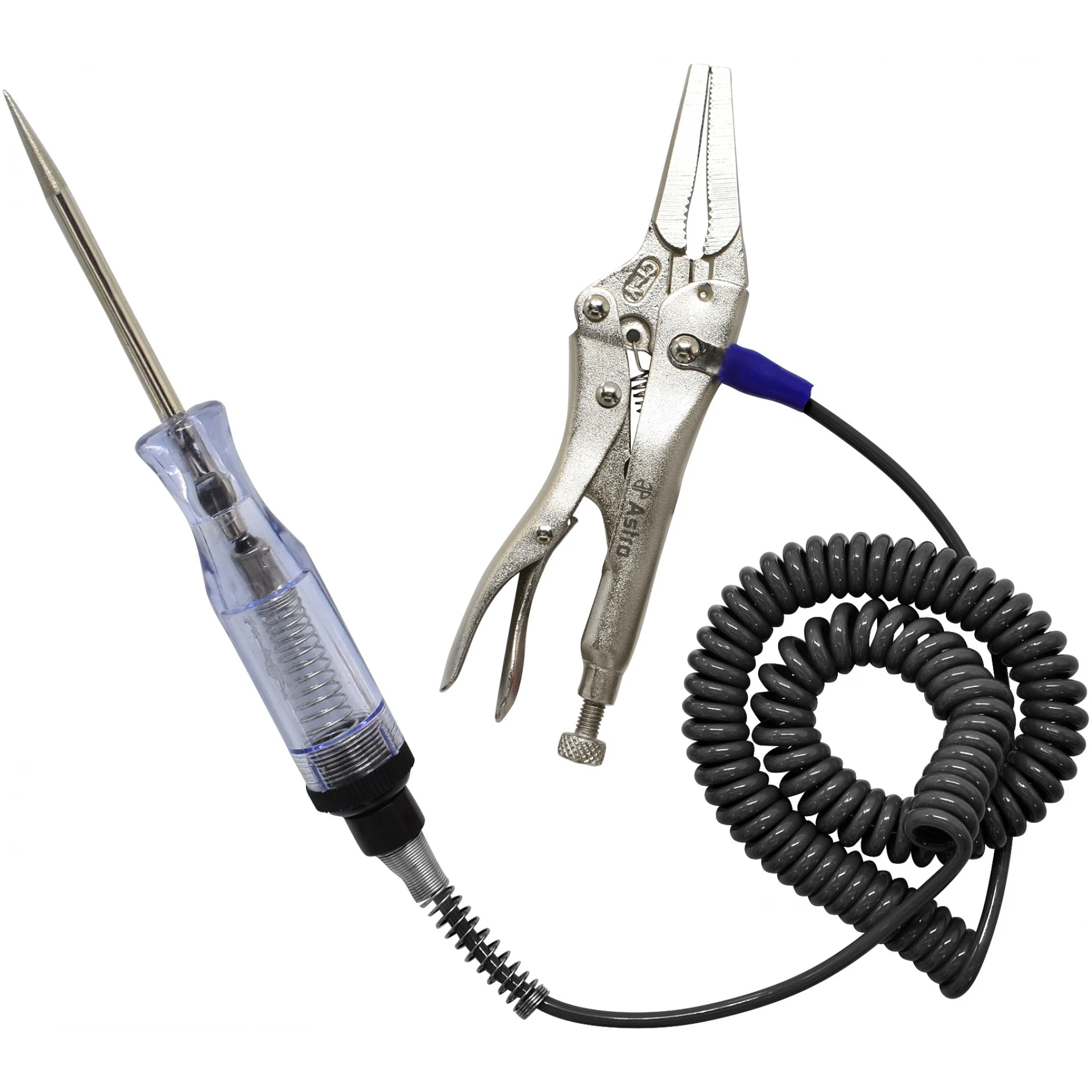Astro Pneumatic 7762 Locking Pliers Circuit Tester Light with carbon steel probe and coiled black ground cord