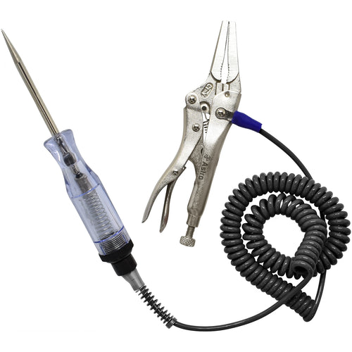 Astro Pneumatic 7762 Locking Pliers Circuit Tester Light with carbon steel probe and coiled black ground cord