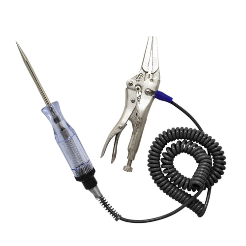 Astro Pneumatic 7762 Circuit Tester Light with locking pliers ground clamp and 12FT black recoil cord