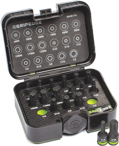 GripEdge MIHB17S 17-Piece 3/8" Drive Master RPT Impact Hex Bit Set, 4MM-12MM & 5/32"-1/2" - MPR Tools & Equipment