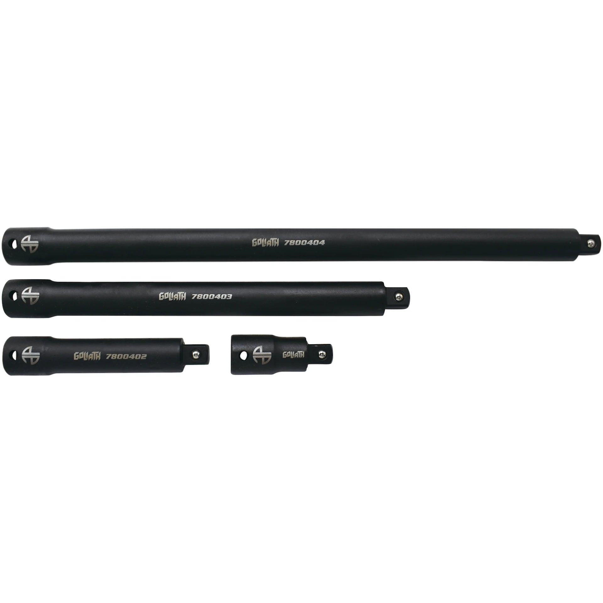 Astro Pneumatic 78004 Goliath Torque-Saver 4pc 1/2 in. Drive Impact Extension Bar Set laid out loose on white background