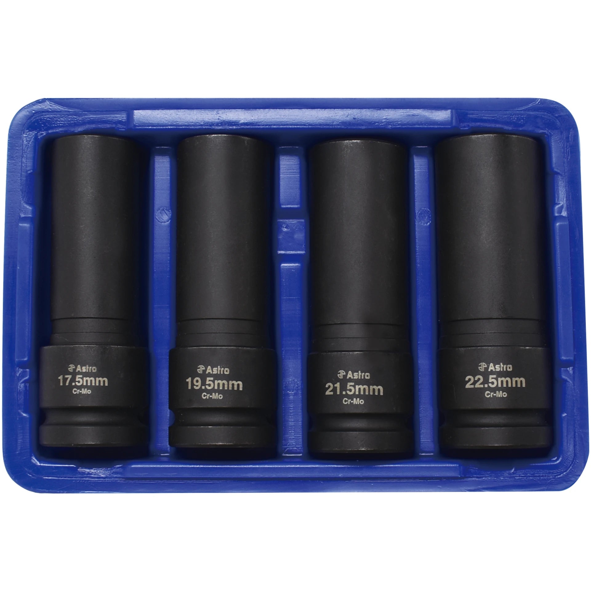 Astro Pneumatique 78204 Jeu de 4 douilles à chocs pour écrous de roue à paroi mince, entraînement 1/2", 17,5 mm, 19,5 mm, 11,5 mm, 22,5 mm