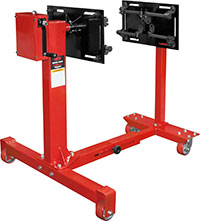 Norco 78230 2,000 Lbs. 75:1 Gear-Driven Engine Stand in red with adjustable mounting arms and polyurethane caster wheels
