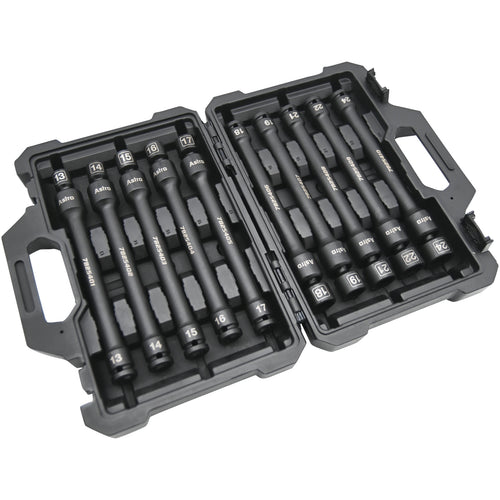 Astro Pneumatic 78254 10-Piece 1/2 in Drive Torque-Saver Impact Extension Set displayed in carry case, sizes 13-24mm