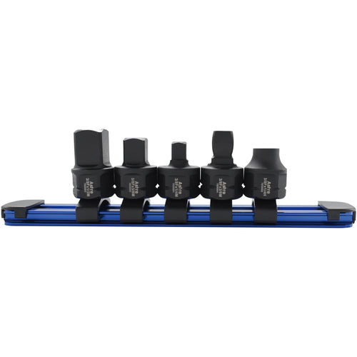 Astro Pneumatic 78305 5pc 3/8" Nano Drive Size Adapter Set on blue storage rail