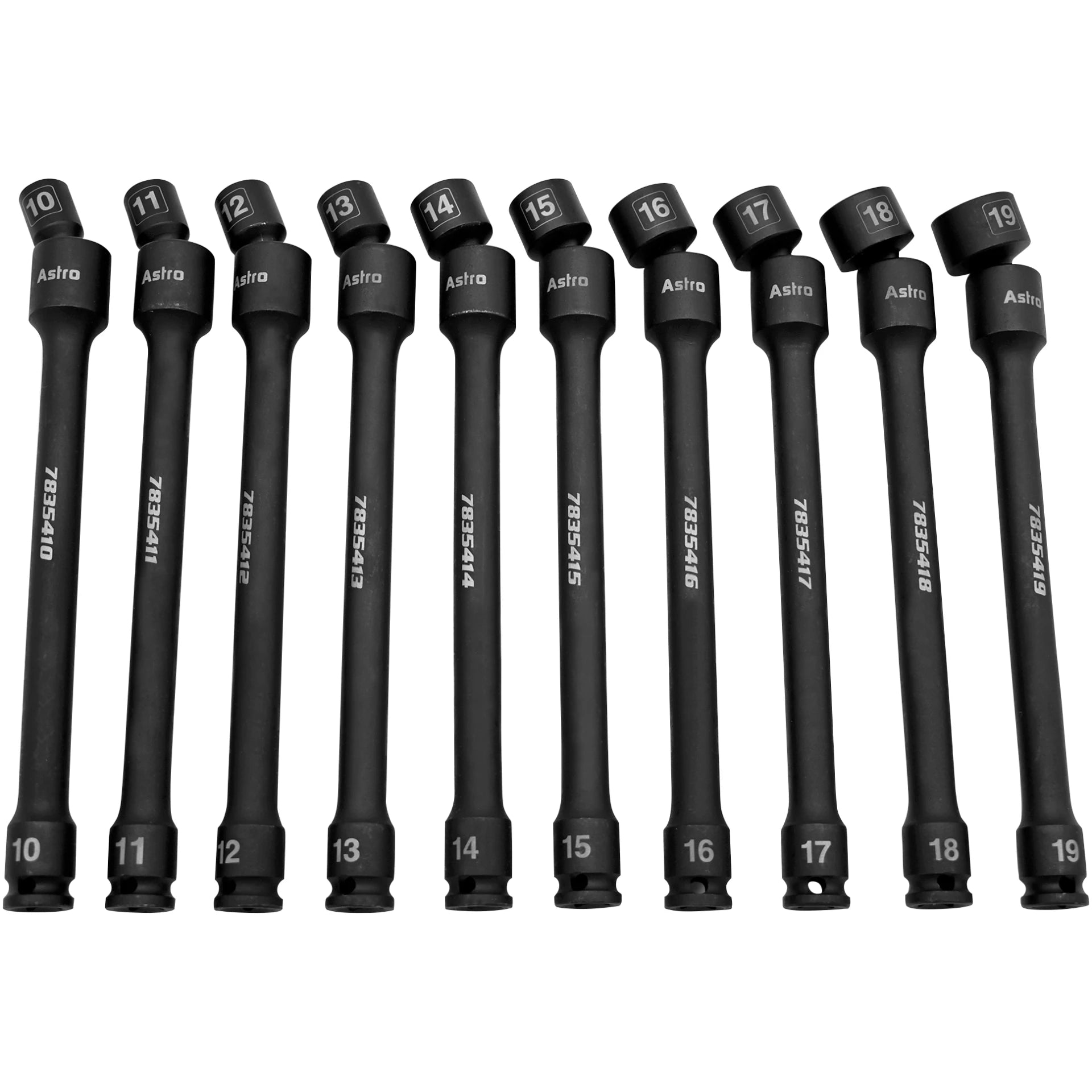 Astro Pneumatic 78354 10pc 3/8" Drive 6Pt Pinless Torque-Saver Impact Extension Socket Set, 10-19mm metric