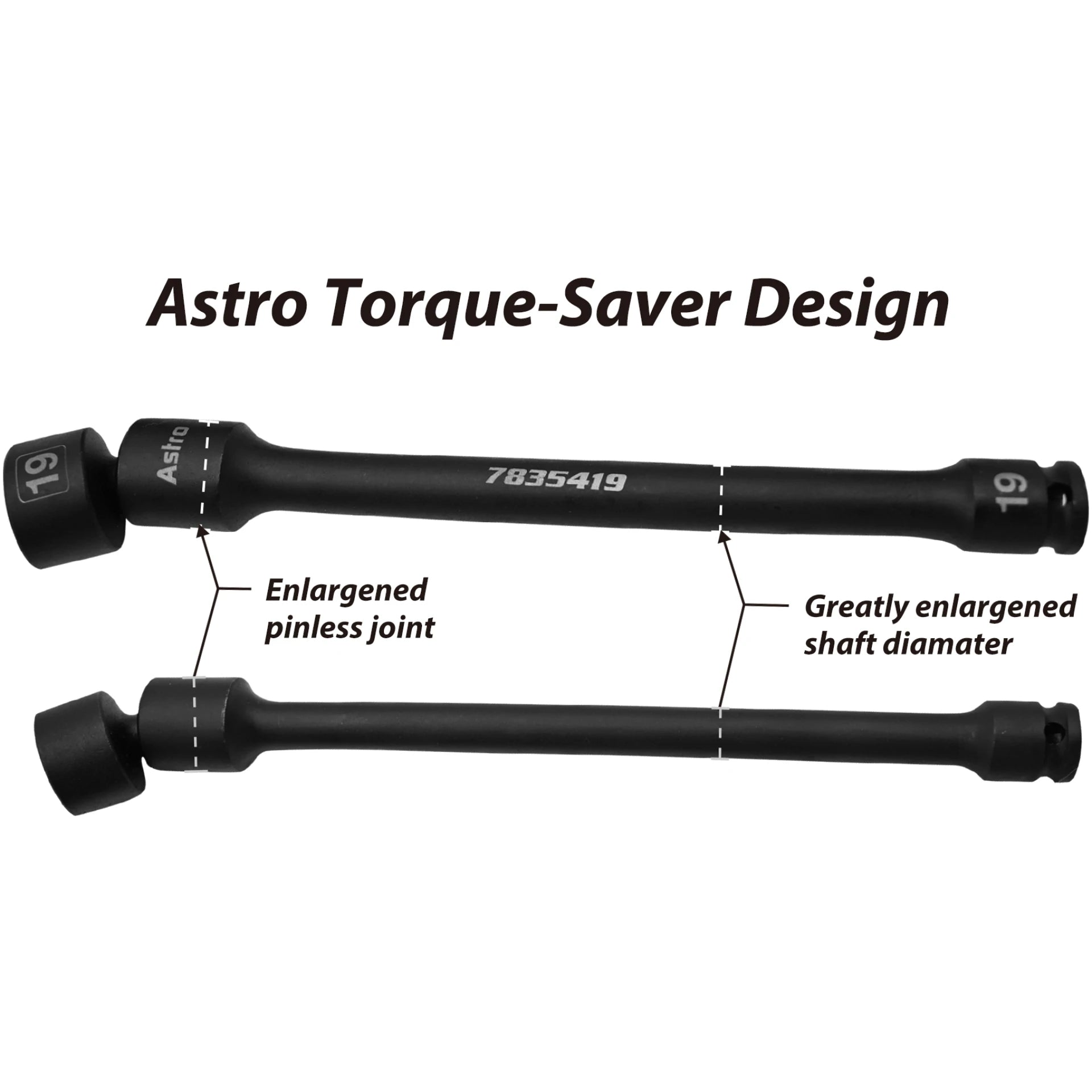 Astro Pneumatic 78354 10pc 3/8" Drive Pinless Torque-Saver Impact Extension Socket Set