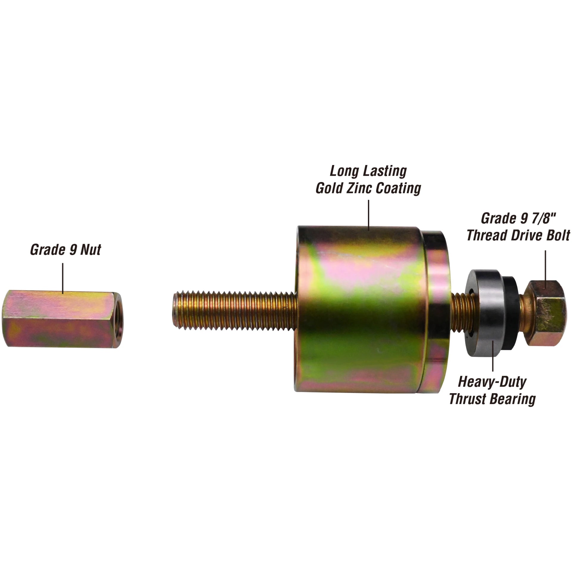 Astro Pneumatic 78825HD Grade 9 nut, gold zinc coated drive bolt, and heavy-duty thrust bearing detail exploded view