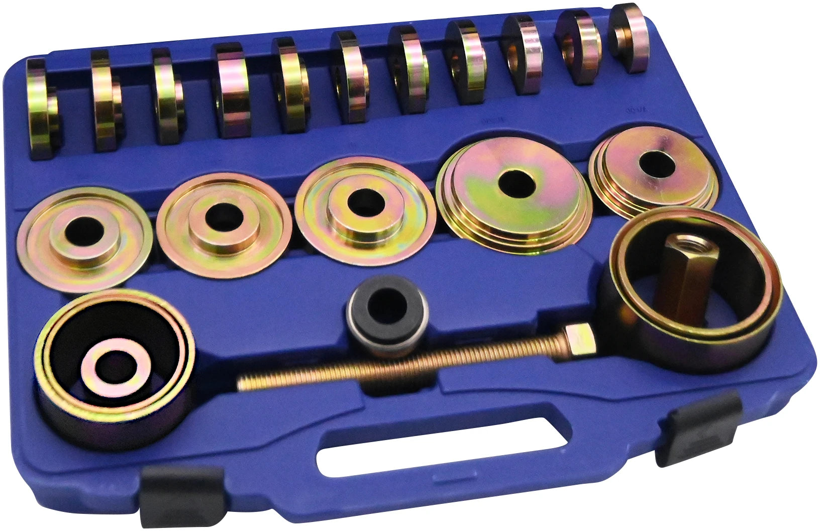 Astro Pneumatic 78825HD Master FWD Bearing Adapter Set side angle view open in blue carry case