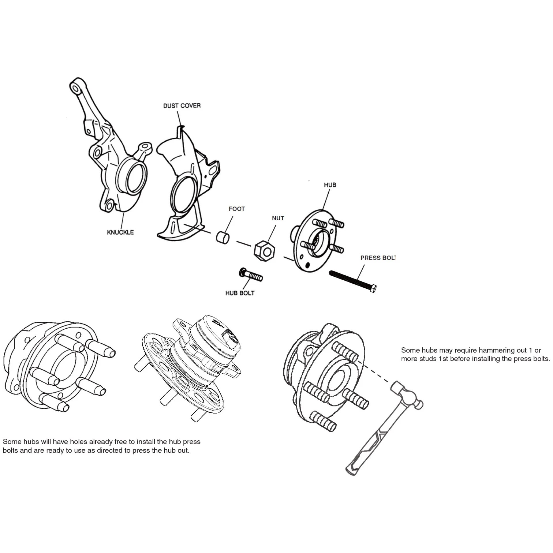 Astro Pneumatic 78834 Hub Removal Bolt Kit - supplemental schematic diagram with labeled components and installation instructions