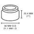 Astro Pneumatic 7897-12 Ball Joint Adapter schematic showing 36mm OD, 21.1mm ID, and 25.4mm (1") length