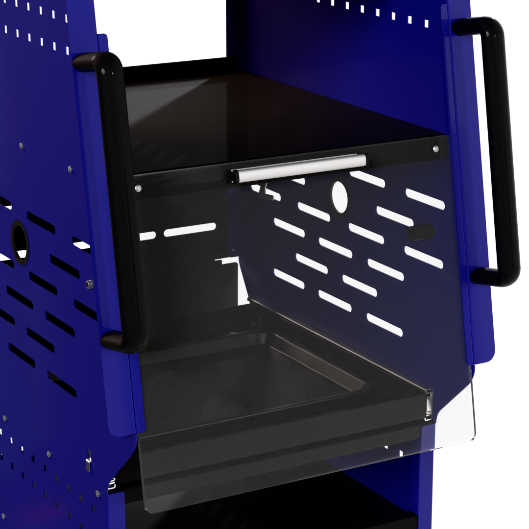 Homak BB06019020 TECH Mobile Diagnostic Cart Blue Pull-Out Battery Shelf Close-Up