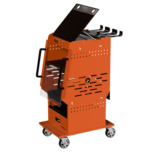 Homak TECH Diagnostic Service Cart angled view with adjustable laptop top panel open