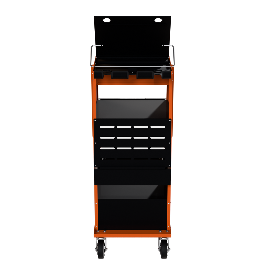 Homak TECH Diagnostic Service Cart rear view showing cable hook storage and ventilated panels
