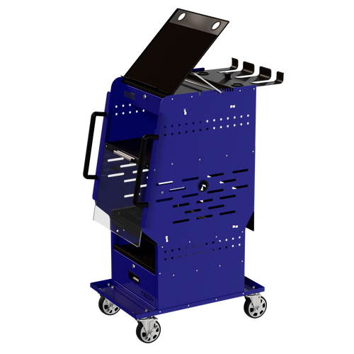 Homak BB06019020 TECH Mobile Diagnostic Cart Blue Angled View with Cordless Tool Holders