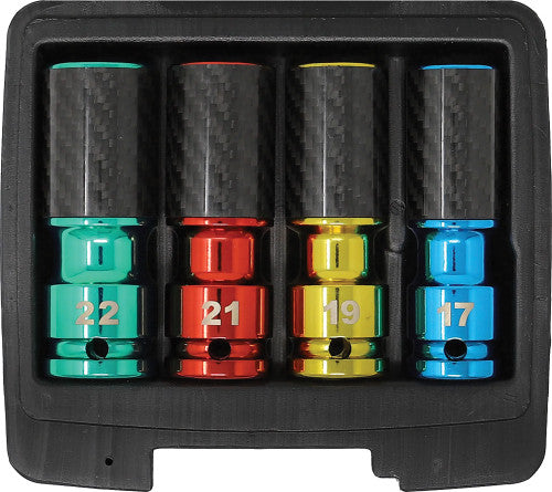 CTA Tools 4250 4-Pc Metric Lug Socket Set With Carbon Fiber Sleeves, 17MM, 19MM, 21MM, 22MM - MPR Tools & Equipment