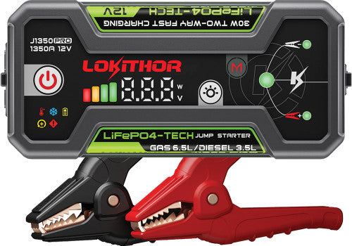 LTI Tools (Loock Technology) J1350PRO 12V Jump Starter with 1350 Peak Amps, Suitable for 6.5L Gas and 3.5L Diesel Engines - MPR Tools & Equipment
