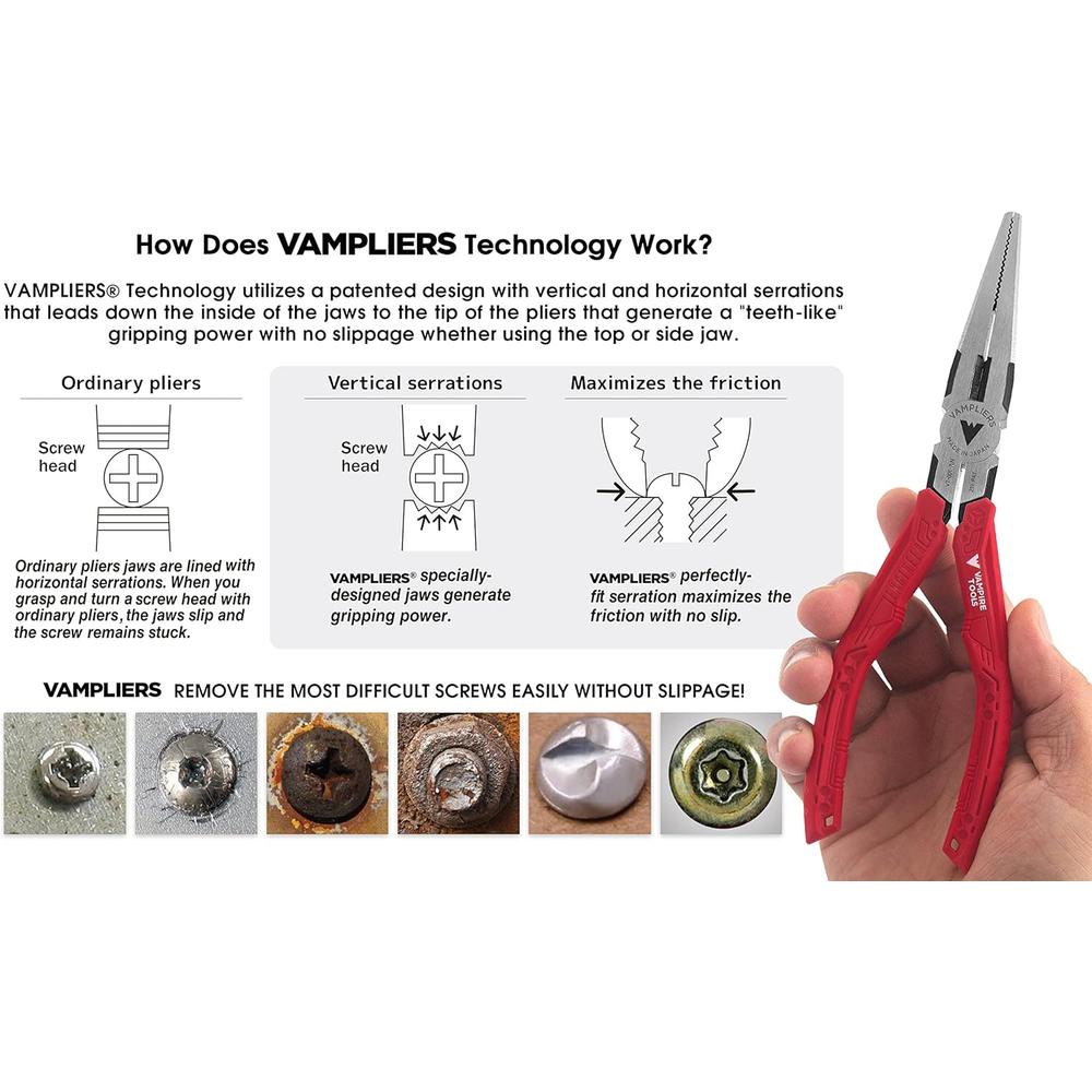 Vampire Tools VT-001-7LN Vampliers Long Nose 7.5" Screw Extraction Pliers