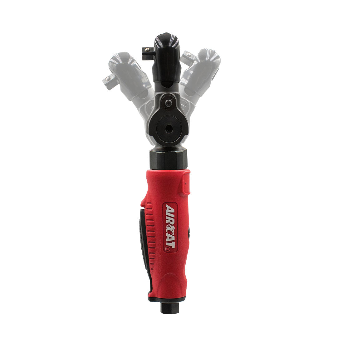 Aircat 811 1/4" 30° Flex Head Air Ratchet Wrench showing 3-position flex head range of motion against white background