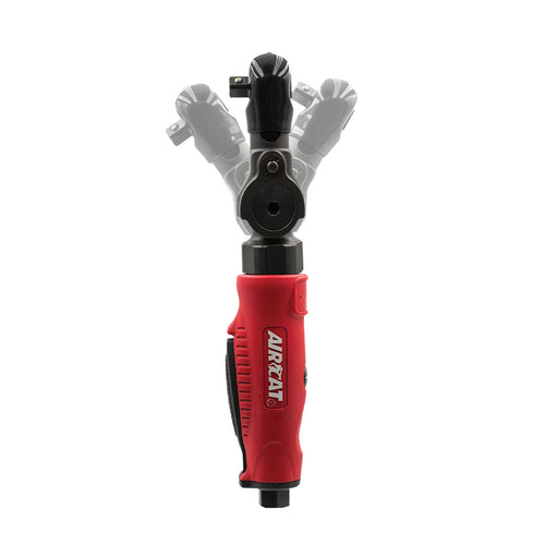 Aircat 811 1/4" 30° Flex Head Air Ratchet Wrench showing 3-position flex head range of motion against white background