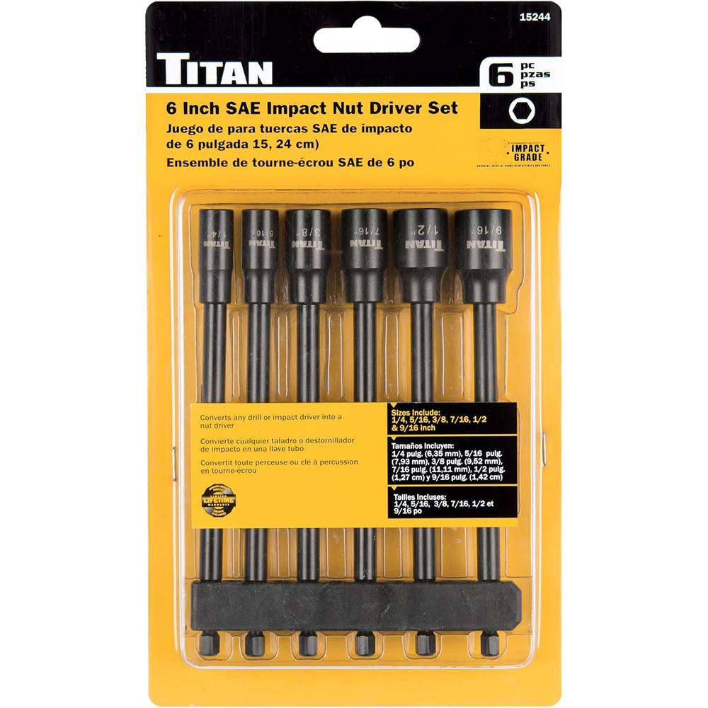 Titan Tools 15244 6 Pc. 6 In. SAE Impact Nut Driver Set