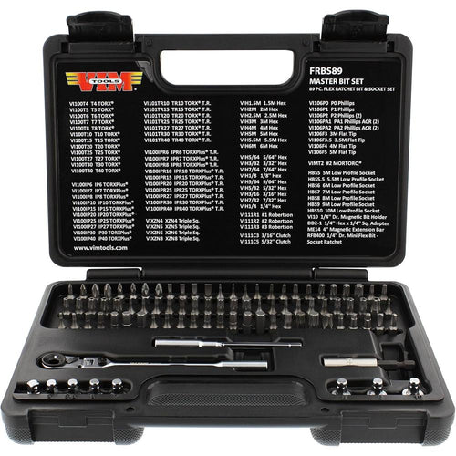 Vim Tools FRBS89 Jeu d'embouts principaux de 89 pièces avec cliquet flexible 1/4"