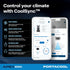 Portacool Apex 2000 CoolSync app feature callout - fan speed, wind direction, water control, scheduling, and group syncing