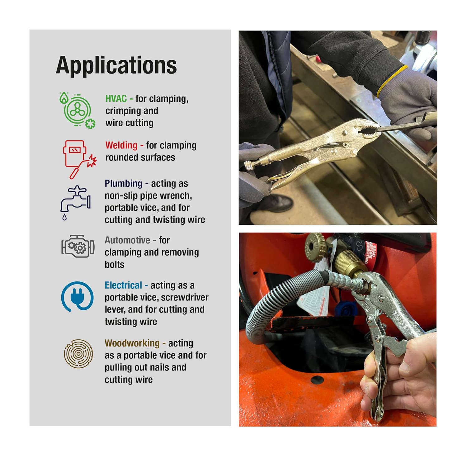 Eclipse E7WR Curved Jaw Locking Pliers with Wire Cutters, Chrome Molybdenum Steel, 7" Size, 1-1/2" Jaw Capacity