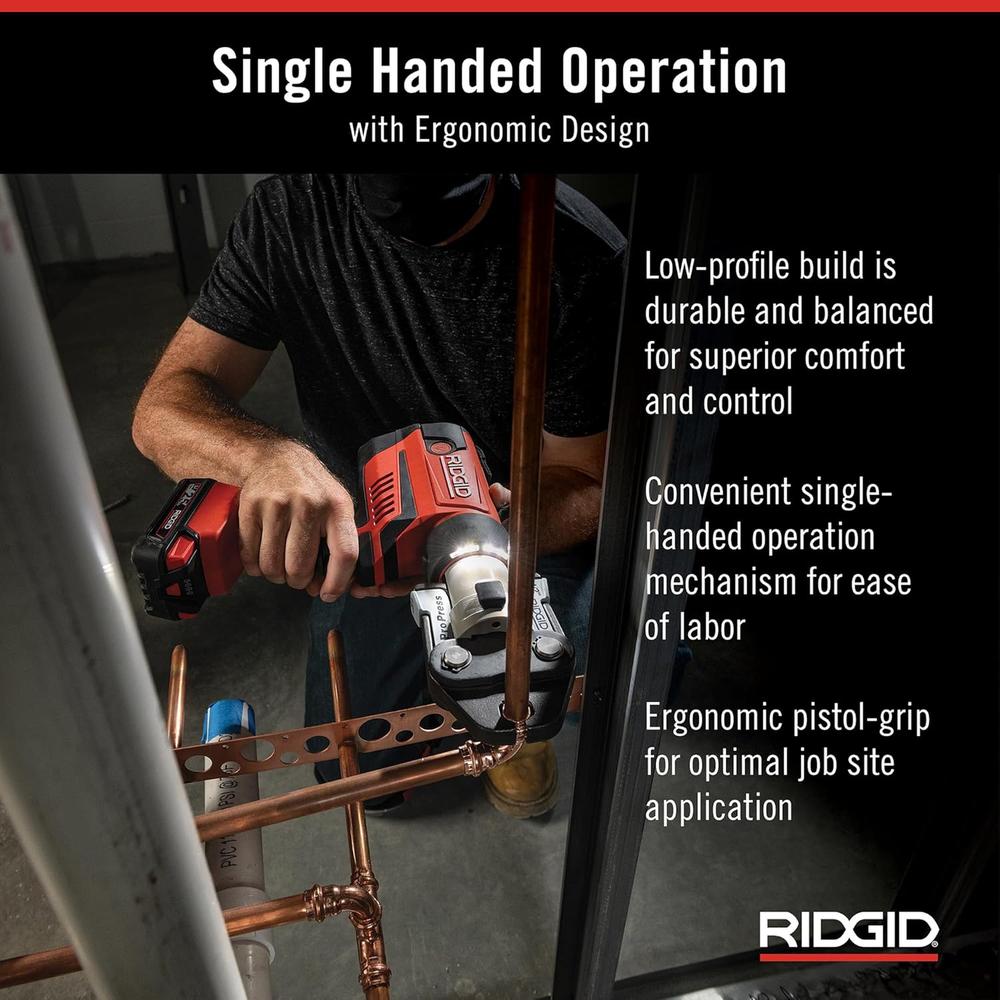 Ridgid 67053 RP 350 Pistol-Grip Press Tool With 18V 2.5Ah Battery, 1/2" - 2" Propress Jaws