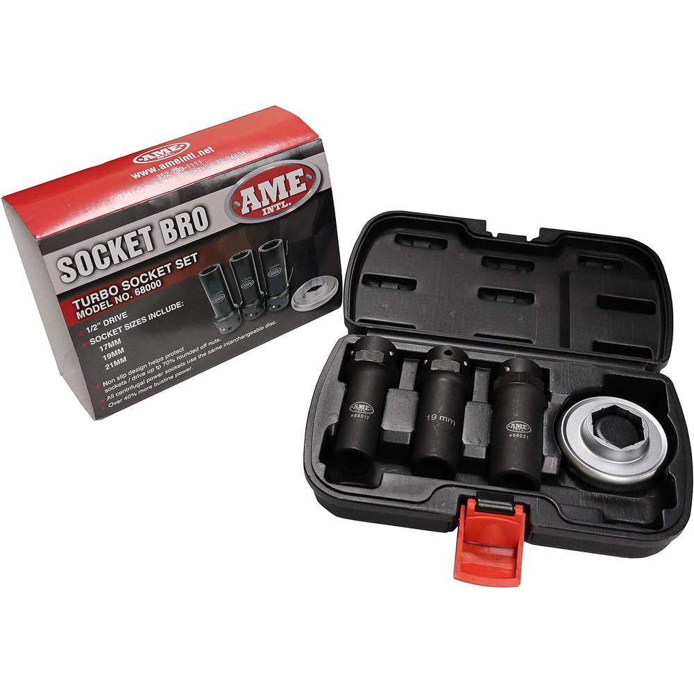 AME International 68000 Socket Bro Lot de 4 pièces comprenant des douilles 17 mm, 19 mm, 21 mm et un disque