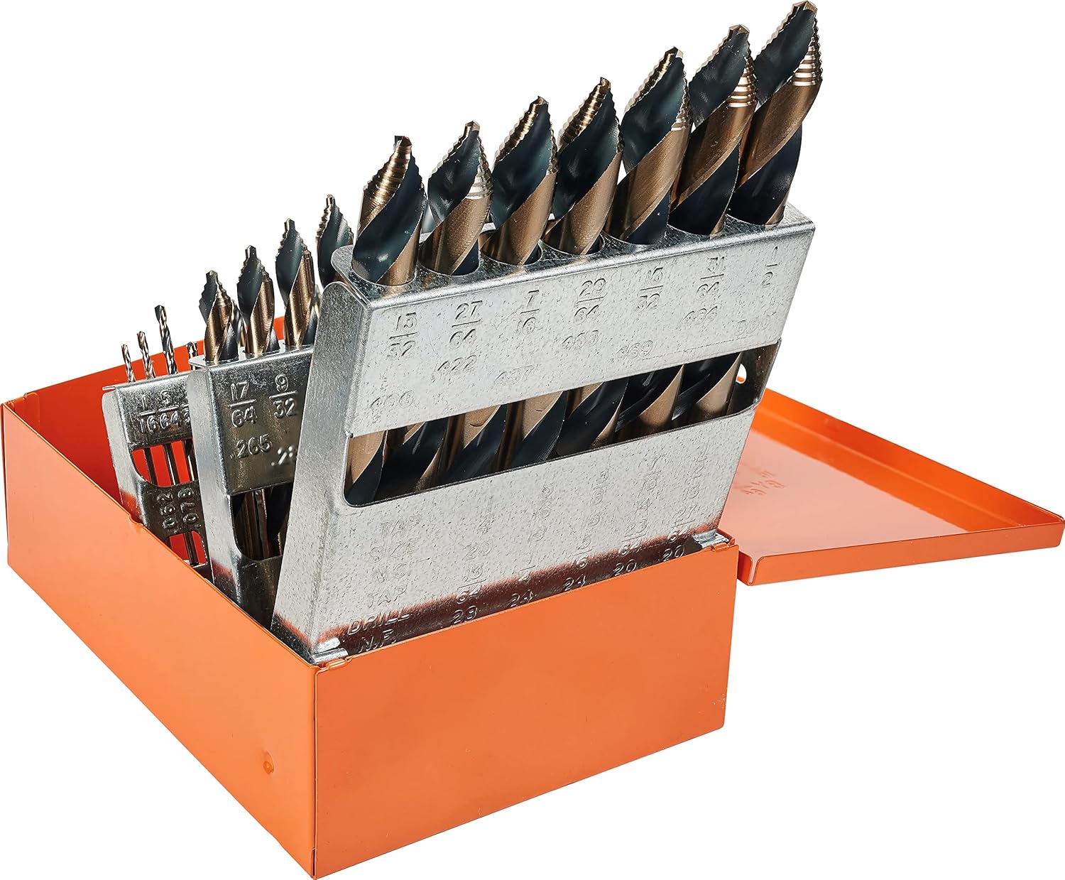 KnKut 29KK10 29-PC HSS MECHANICS LENGTH SPLIT TIP STEP POINT DRILL BIT SET, SIZES 1/16" – 1/2" BY 1/64THS
