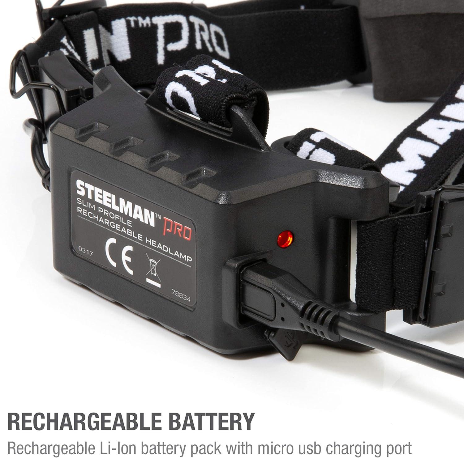 STEELMAN PRO 78834 Lampe frontale à LED rechargeable à profil mince 250 lumens activée par le mouvement