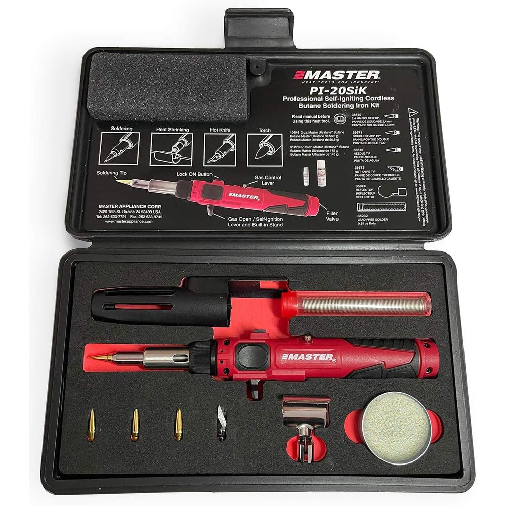 Master Appliance PI-20SIK PROFESSIONAL BUTANE-POWERED SOLDERING IRON, FLAMESLESS HEAT TOOL & TORCH KIT, 680°F-820°F