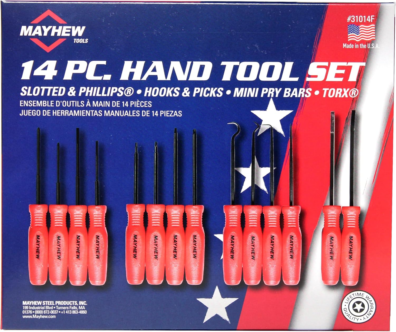 Mayhew Tools 31014F 14-Pc Mini Hand Tool Set (Hook, Pics, Pry Bars, Slotted, Phillips & Torx Screwdrivers)