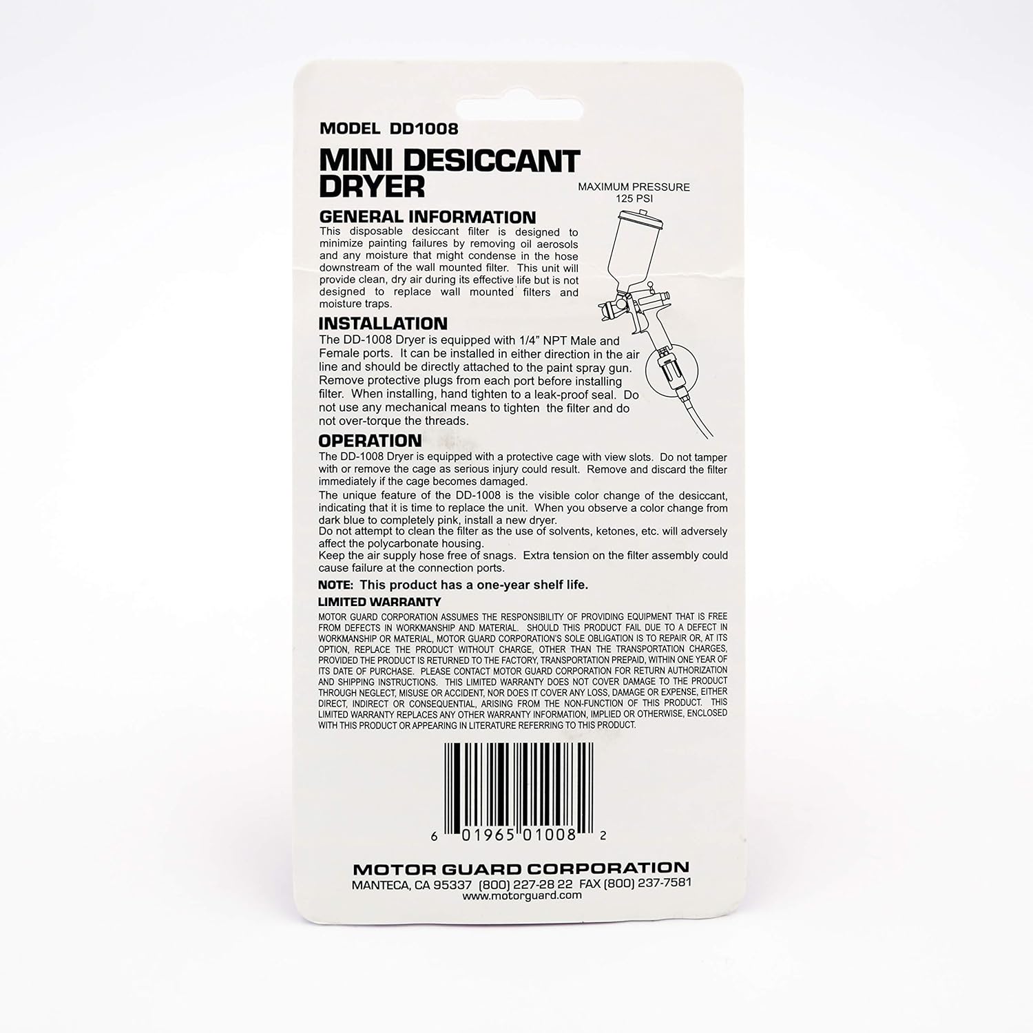Motor Guard DD1008-2 Mini Desiccant Filter. 2-Pack