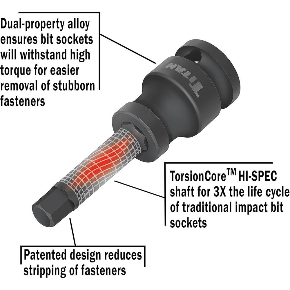 Outils Titan 42977 7 pièces. 1/2 po. Jeu de douilles à embout étoile Drive Impact