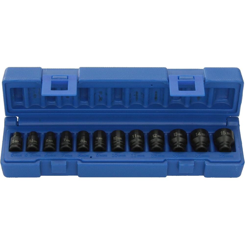 Gris Pneumatique 9712MG Entraînement 1/4" 12 pièces. Jeu de douilles à choc magnétiques métriques