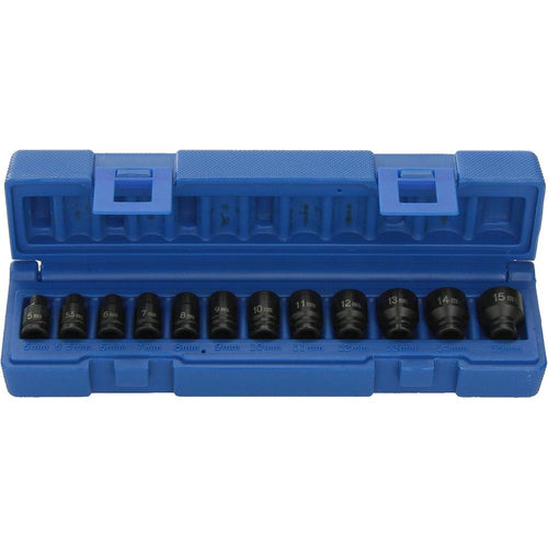 Gris Pneumatique 9712MG Entraînement 1/4" 12 pièces. Jeu de douilles à choc magnétiques métriques