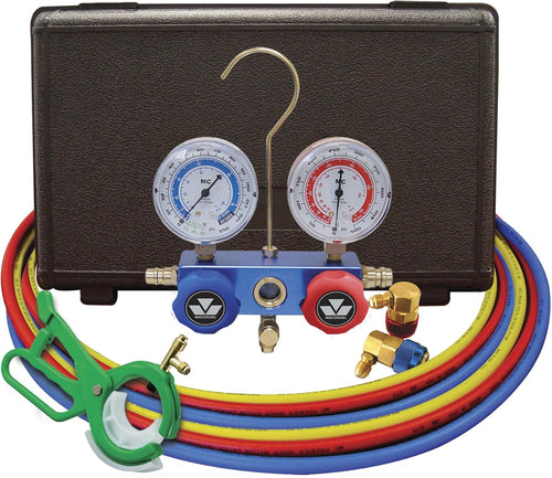 Mastercool 98660-PROM DUAL R12 R134A RACCORDS STANDARD DE COLLECTEUR EN ALUMINIUM AVEC 2 JEUX DE 60 IN. TUYAUX EN COFFRET PLASTIQUE AVEC OFFRE 85530