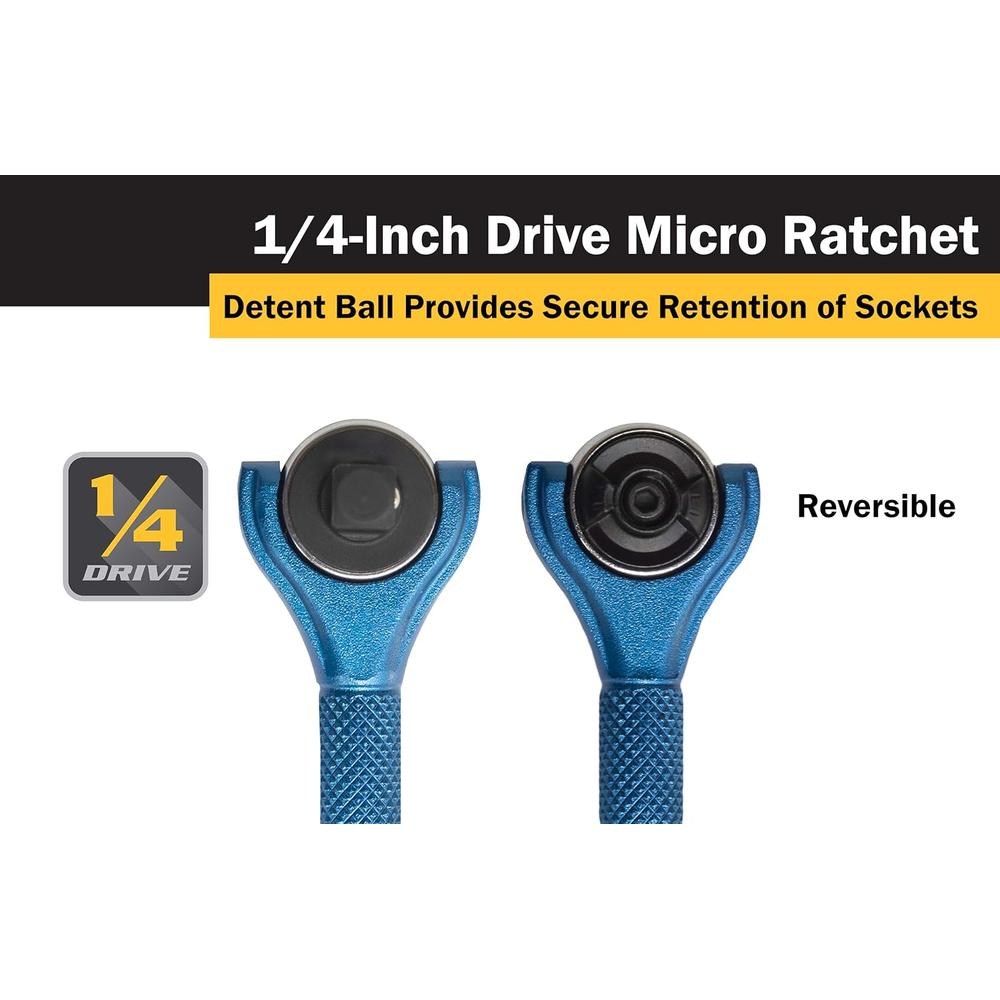Titan Tools 11316 1/4-Inch Drive x 4-Inch 90-Tooth Swivel Head Micro Ratchet - Blue