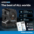 Portacool Apex 2000 specs infographic - 2,000 sq ft cooling area, 60 ft airflow reach, 28 MPH velocity with CoolSync app compatibility