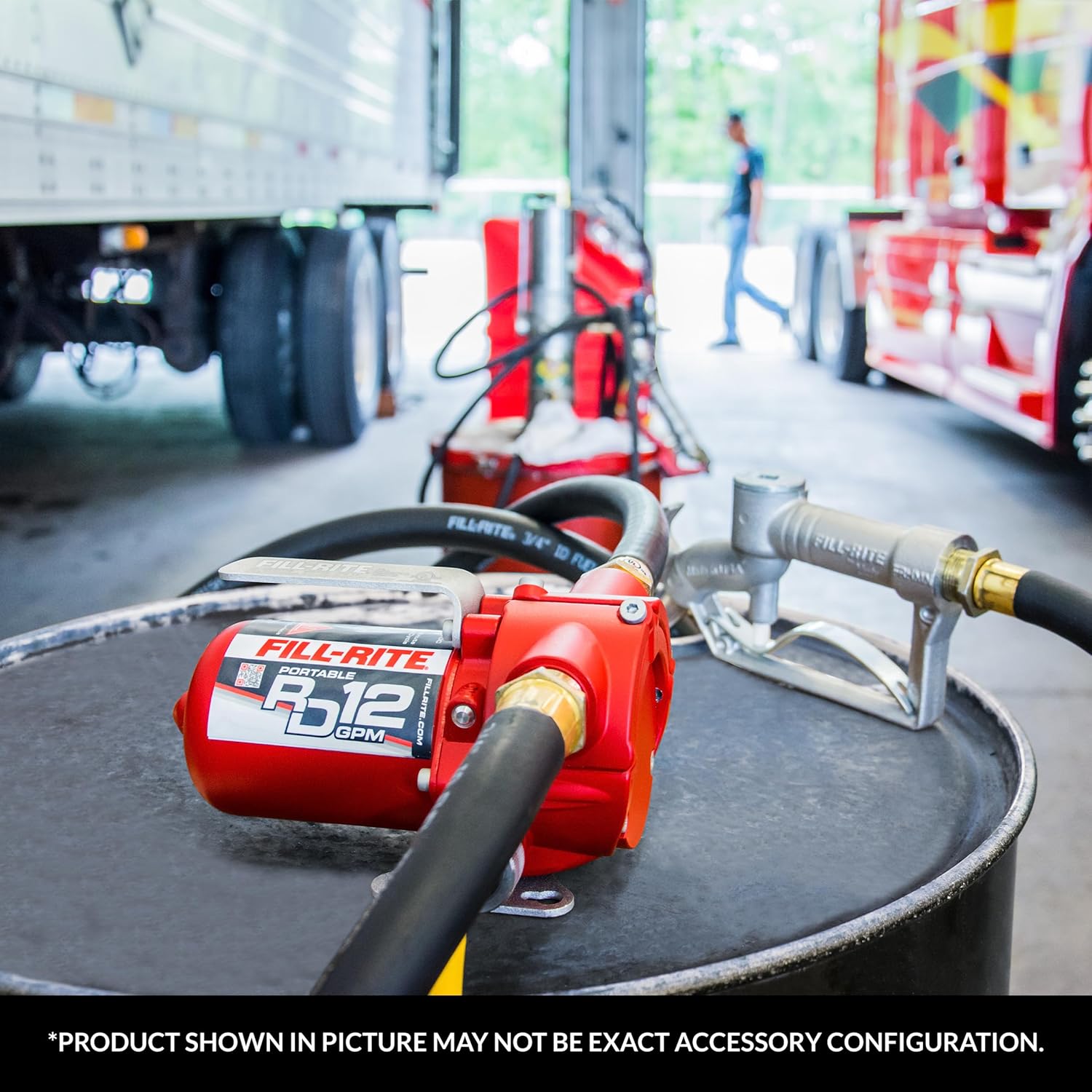 Fill-Rite RD1212NP 12 GPM 12V Portable Fuel Transfer Pump with Manual Nozzle, Discharge Hose, Suction Pipe and Power Cord.