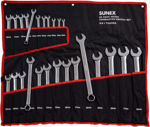 Sunex Tools 9917MPRA 25 Pc. Metric Full Polish V-Groove Combination Wrench Set