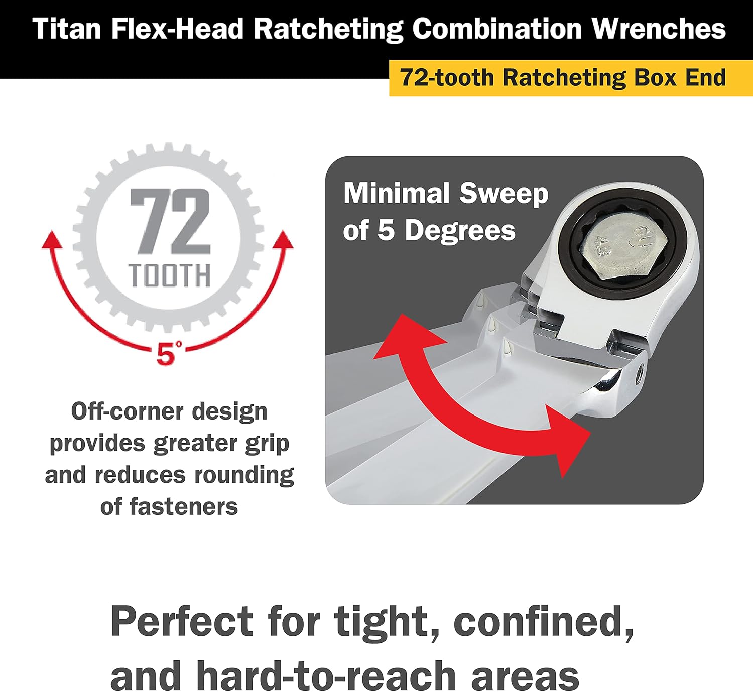 Titan Tools 12813 13 Mm 12 Pt. Flex-Head Ratcheting Combination Wrench