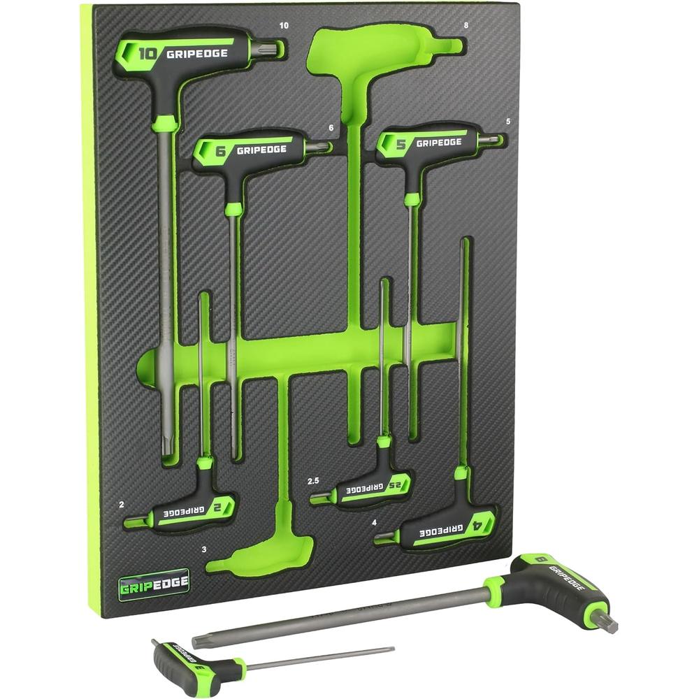 GripEdge PHM8S Jeu de 8 poignées en T hexagonales métriques Rpt (longues), 2-10 mm